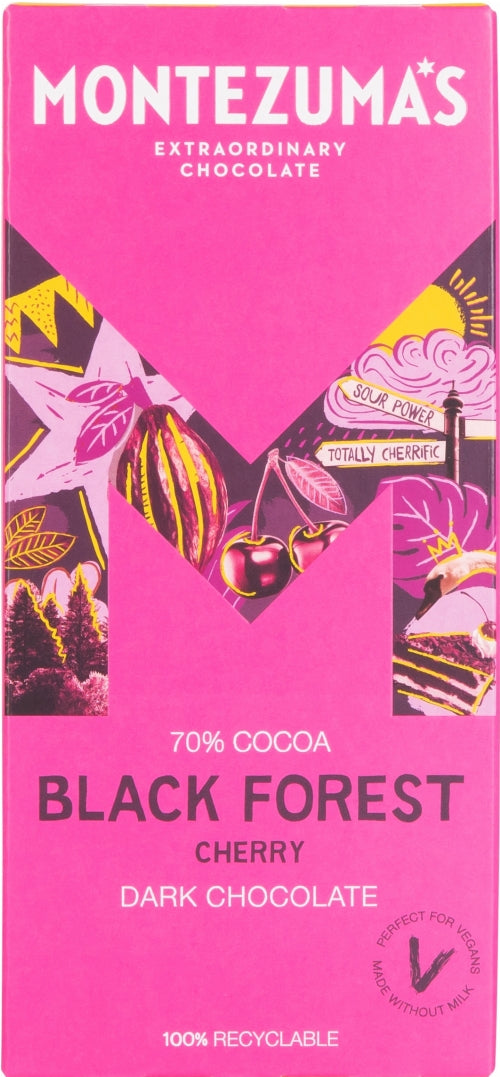 MONTEZUMA'S Black Forest - Cherry Dark Chocolate Bar 90g (Pack of 12)