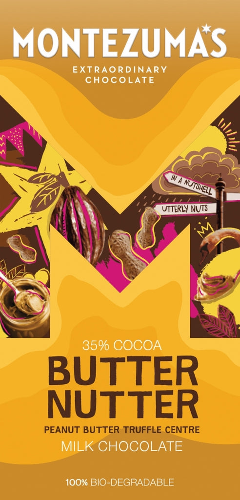 MONTEZUMA'S Butter Nutter - Peanut Butter Milk Choc Bar 90g (Pack of 12)