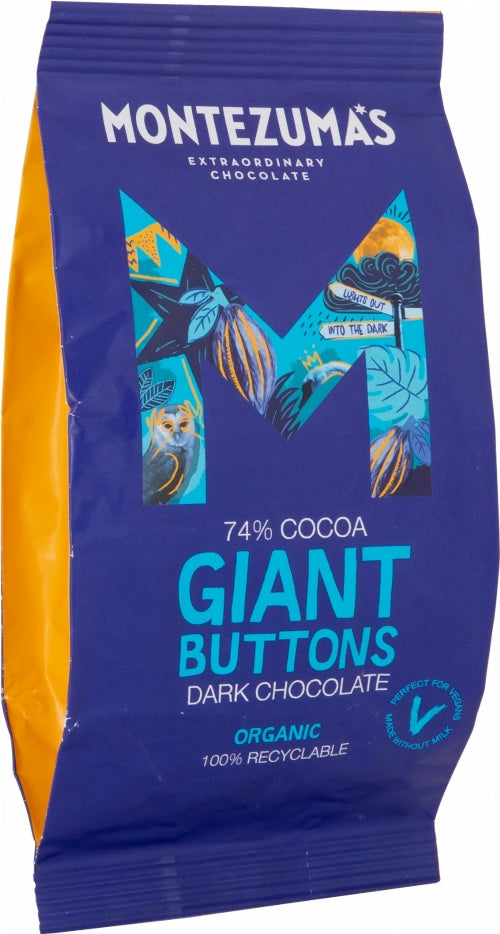 MONTEZUMA'S Organic 74% Cocoa Dark Choc Giant Buttons 180g (Pack of 8)