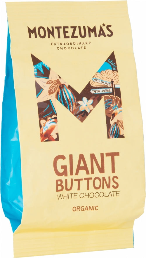 MONTEZUMA'S Organic White Chocolate Giant Buttons 180g (Pack of 8)