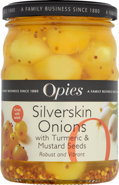 OPIES Silverskin Onions with Turmeric & Mustard Seeds 370g (Pack of 6)