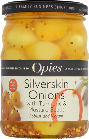 OPIES Silverskin Onions with Turmeric & Mustard Seeds 370g (Pack of 6)