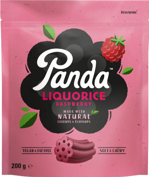 PANDA Natural Raspberry Liquorice Bag 200g (Pack of 12)