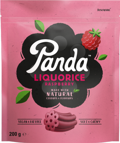 PANDA Natural Raspberry Liquorice Bag 200g (Pack of 12)