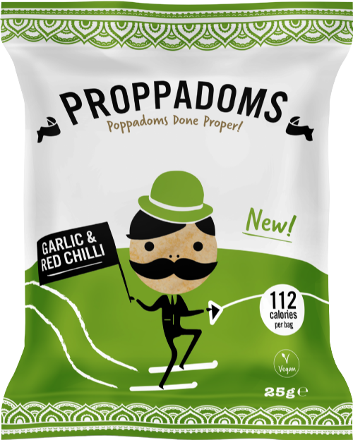 PROPPADOMS Garlic & Red Chilli Flavoured Poppadoms 25g (Pack of 12)