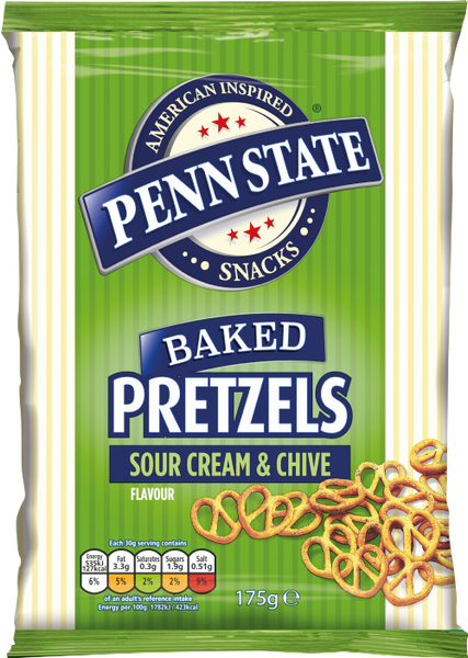 PENN STATE Sour Cream & Chive Pretzels 175g (Pack of 8)