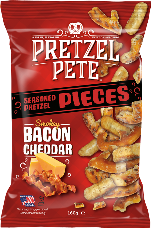 PRETZEL PETE Pretzel Pieces - Smokey Bacon Cheddar 160g (Pack of 8)