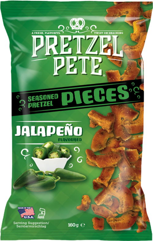 PRETZEL PETE Pretzel Pieces - Jalapeno 160g (Pack of 8)
