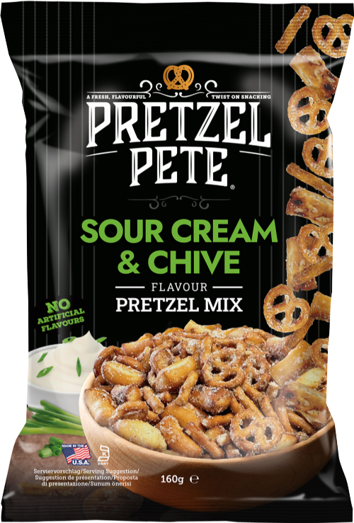 PRETZEL PETE Sour Cream & Chive Flavour Pretzel Mix 160g (Pack of 8)