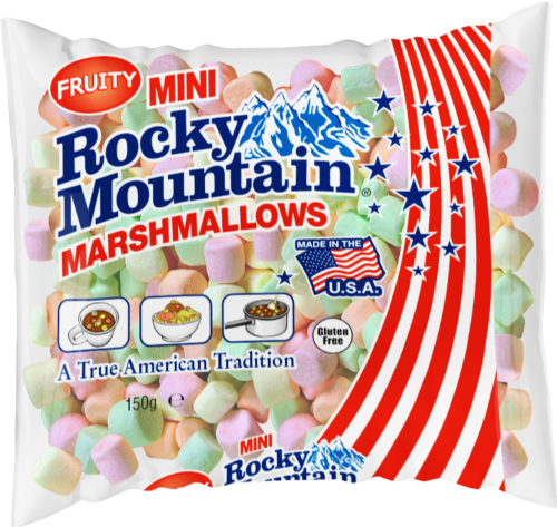 ROCKY MOUNTAIN Mini Marshmallows - Fruity 150g (Pack of 24)