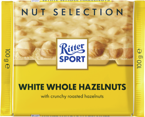 RITTER SPORT White Whole Hazelnut Chocolate 100g (Pack of 10)