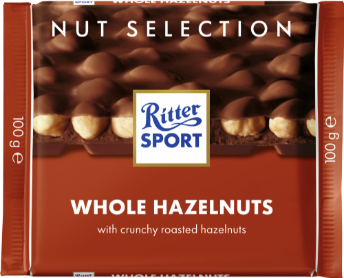 RITTER SPORT Milk Whole Hazelnut Chocolate 100g (Pack of 10)