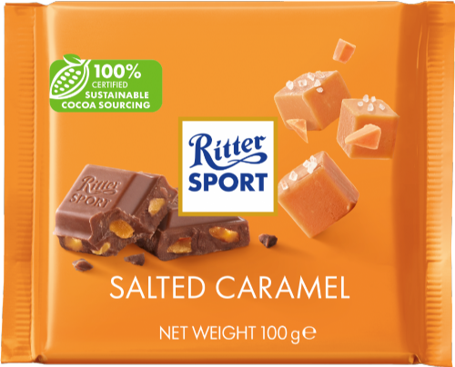 RITTER SPORT Salted Caramel Milk Chocolate 100g (Pack of 12)