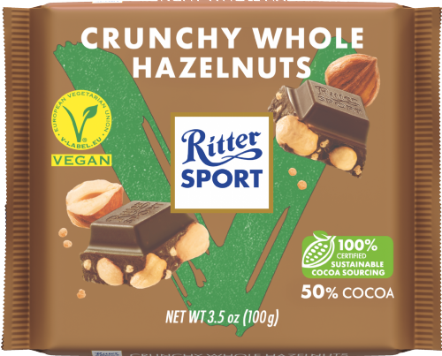 RITTER SPORT Vegan Whole Hazelnuts Bar 100g (Pack of 10)