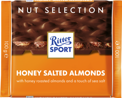 RITTER SPORT Honey Salted Almonds Milk Chocolate 100g (Pack of 11)