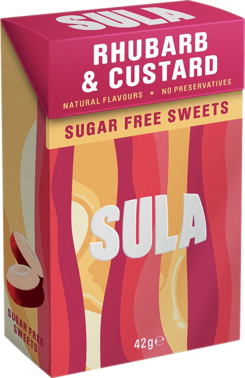 SULA Rhubarb & Custard Sweets 42g (Pack of 14)
