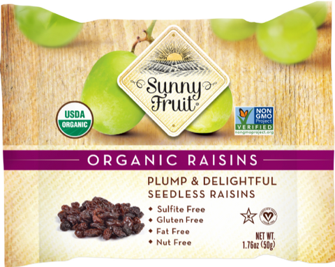 SUNNY FRUIT Organic Seedless Raisins 50g (Pack of 12)