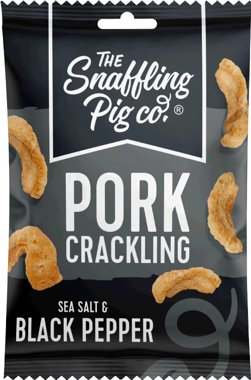 SNAFFLING PIG Pork Crackling - Black Pepper & Sea Salt 40g (Pack of 12)