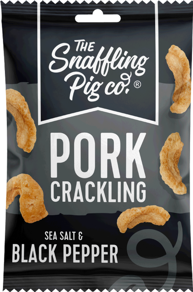 SNAFFLING PIG Pork Crackling - Black Pepper & Sea Salt 40g (Pack of 12)