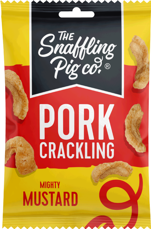 SNAFFLING PIG Pork Crackling - Mighty Mustard 40g (Pack of 12)
