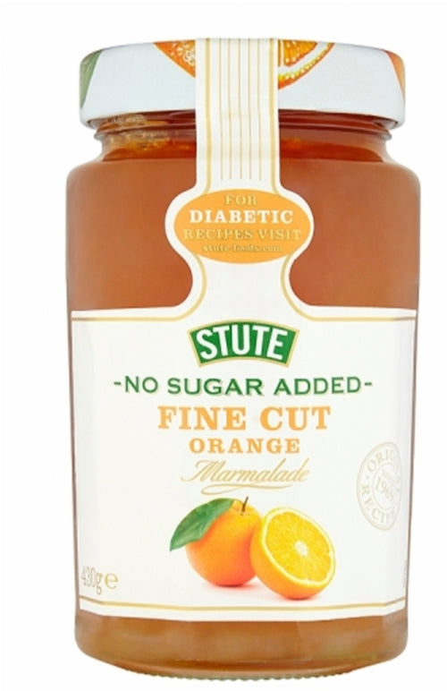 STUTE No Sugar Added Fine Cut Orange Marmalade 430g (Pack of 6)