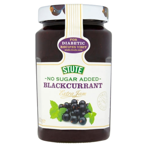 STUTE No Sugar Added Blackcurrant Jam 430g (Pack of 6)