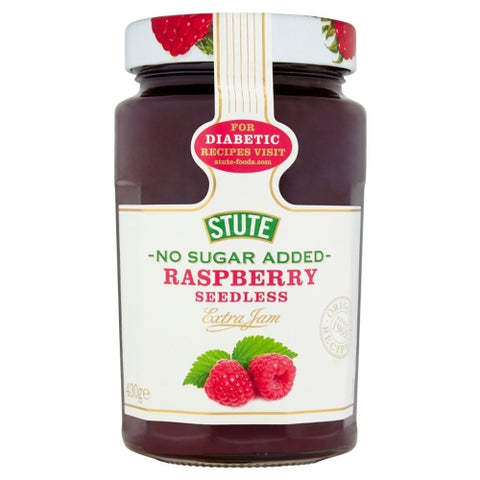 STUTE No Sugar Added Raspberry Seedless Extra Jam 430g (Pack of 6)