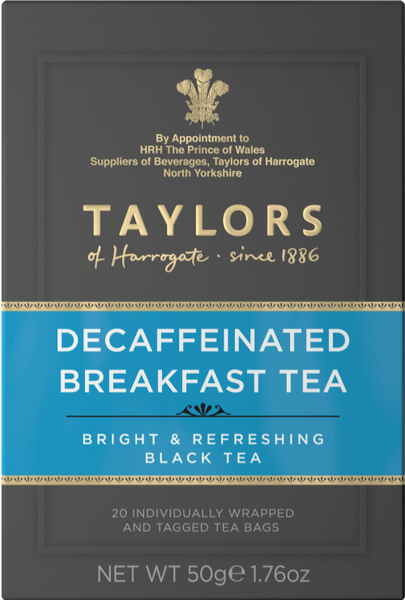 TAYLORS Decaffeinated Breakfast Tea - 20 Teabags 50g (Pack of 6)