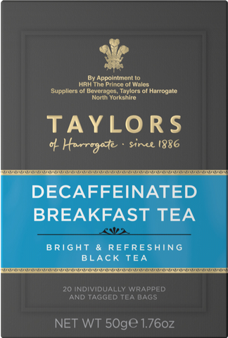 TAYLORS Decaffeinated Breakfast Tea - 20 Teabags 50g (Pack of 6)