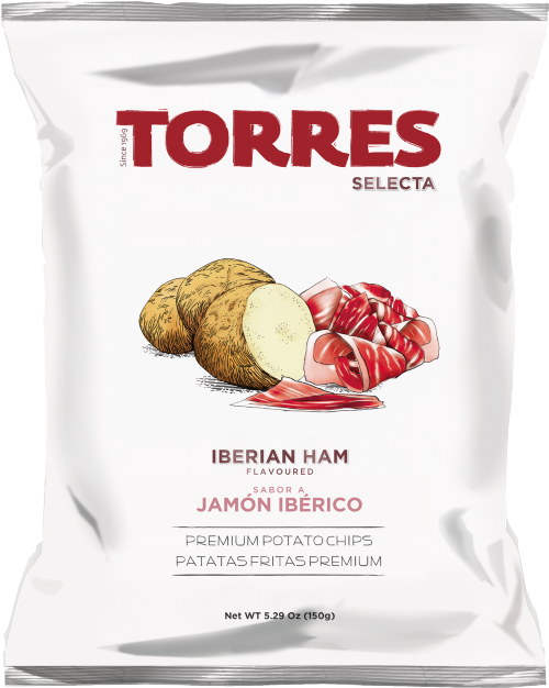 TORRES Iberian Ham Flavoured Premium Potato Chips 150g (Pack of 15)