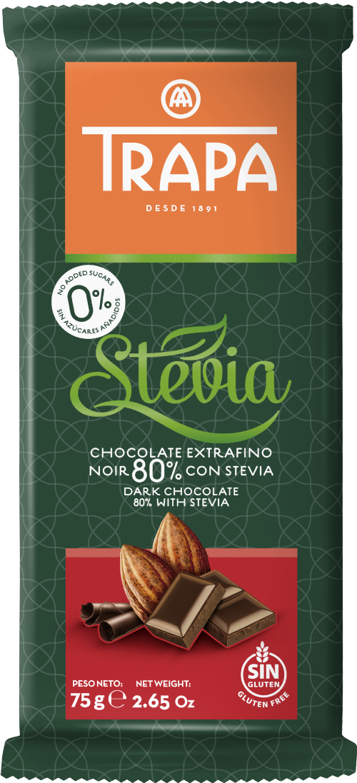 TRAPA Dark Chocolate 80% with Stevia 75g (Pack of 20)