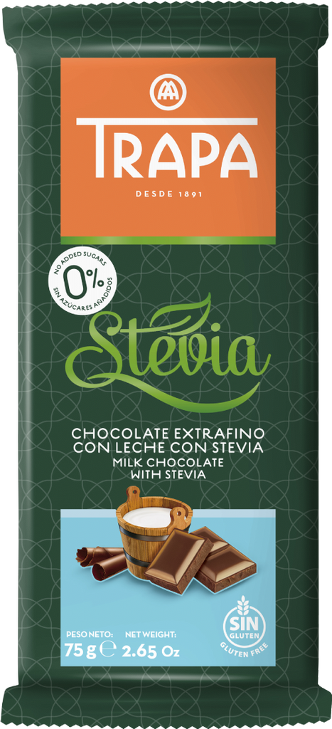 TRAPA Milk Chocolate with Stevia 75g (Pack of 20)