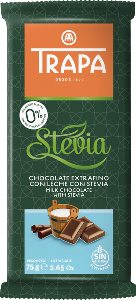 TRAPA Milk Chocolate with Stevia 75g (Pack of 20)