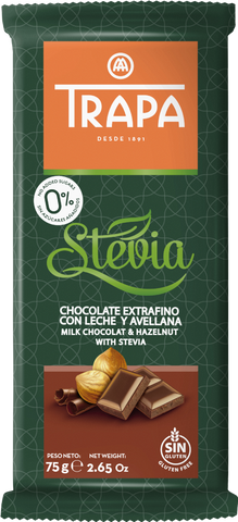 TRAPA Milk Chocolate & Hazelnut with Stevia 75g (Pack of 20)