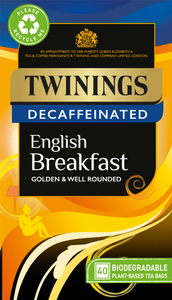 TWININGS Decaffeinated English Breakfast Teabags 40's (Pack of 4)