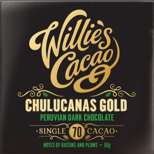 WILLIE'S CACAO Chulucanas Gold 70 Peruvian Dark Choc 50g (Pack of 12)