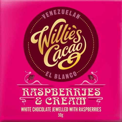 WILLIE'S CACAO Raspberries & Cream El Blanco White Choc 50g (Pack of 12)