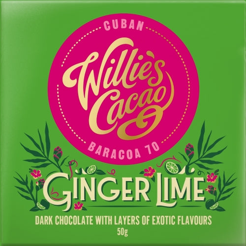 WILLIE'S CACAO Ginger Lime Cuban 70 Dark Chocolate 50g (Pack of 12)