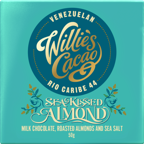 WILLIE'S CACAO Sea Kissed Almond Rio Caribe 44 Milk Choc 50g (Pack of 12)