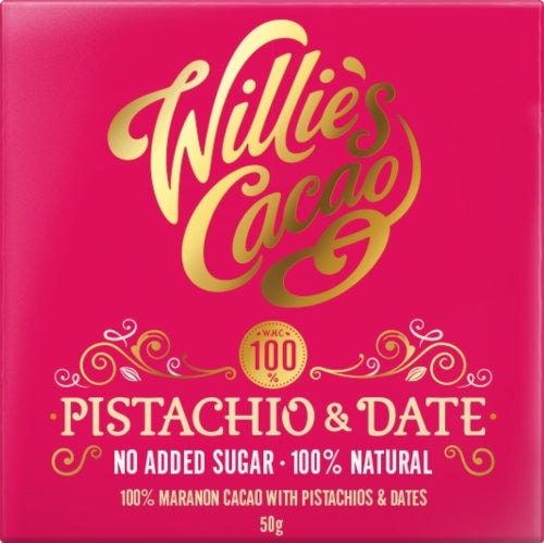 WILLIE'S CACAO Pistachio & Date 100% Maranon Cacao 50g (Pack of 12)