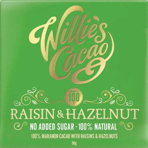 WILLIE'S CACAO Raisin & Hazelnut NAS 100% Maranon Cacao 50g (Pack of 12)