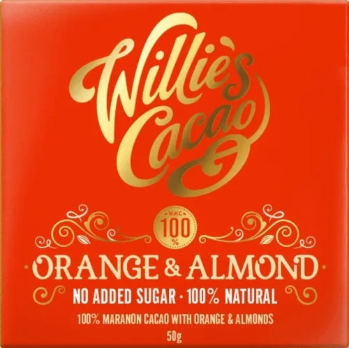 WILLIES CACAO Orange & Almond NAS 100% Maranon Cacao 50g (Pack of 12)