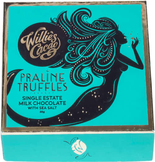 WILLIE'S CACAO Praline Truffles - Milk Choc / Sea Salt 35g (Pack of 8)