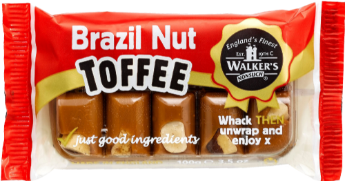 WALKER'S NONSUCH Brazil Nut Toffee - Bar 100g (Pack of 10)