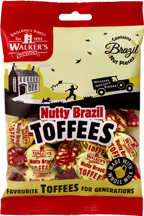 WALKER'S NONSUCH Nutty Brazil Toffees - Bag 150g (Pack of 12)