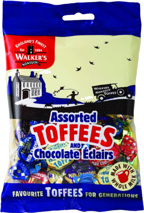 WALKER'S NONSUCH Assorted Toffees & Choc Eclairs - Bag 150g (Pack of 12)