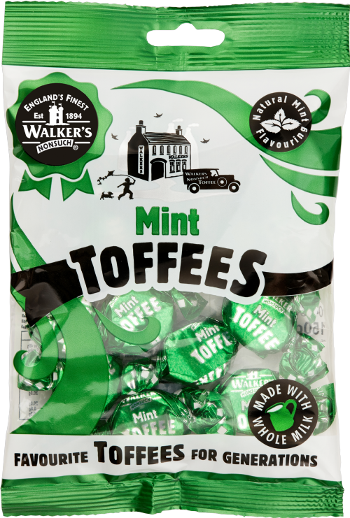 WALKER'S NONSUCH Mint Toffees - Bag 150g (Pack of 12)