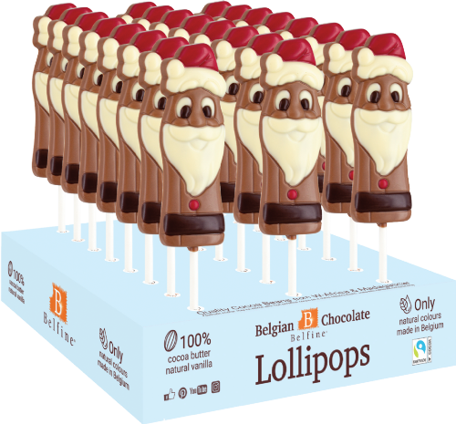 BELFINE Belgian Chocolate Long Pop Santa Lollipop 23g (Pack of 24)