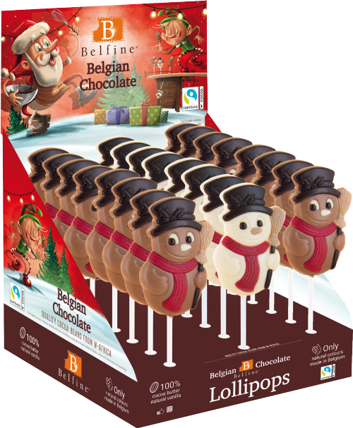 BELFINE Belgian Chocolate Snowman Lolly 25g (Pack of 24)