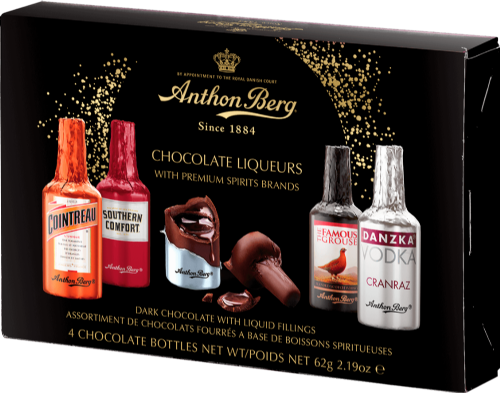 ANTHON BERG Chocolate Liqueur Bottles - 4 pack 62g (Pack of 14)